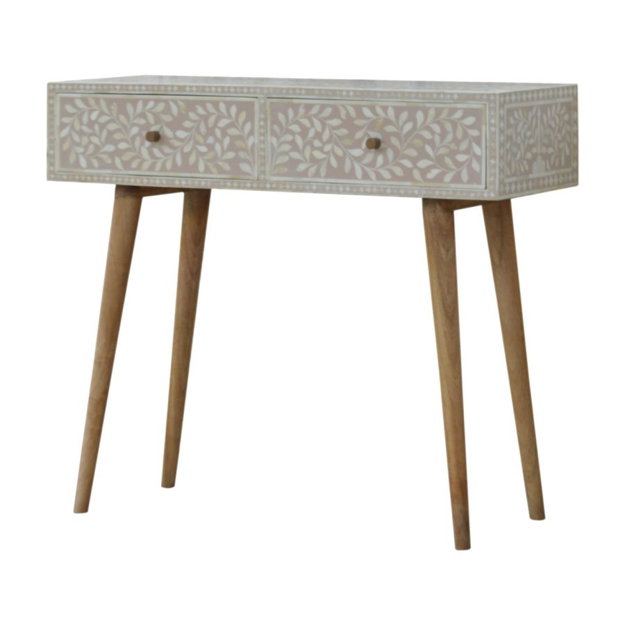 Floral Bone Inlay Console Table in Light Taupe - Price Crash Furniture