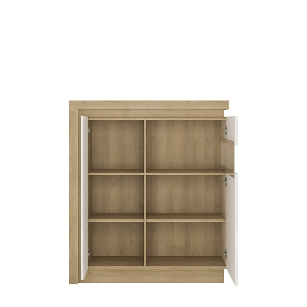 Lyon 2 Door Designer Cabinet (RH) (Incl LED Lighting) In Riviera Oak/White High Gloss - Price Crash Furniture