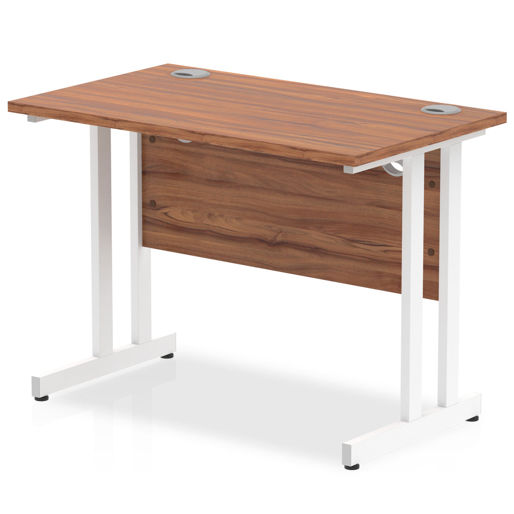 Impulse 600mm deep Straight Desk with Walnut Top and White Cantilever Leg - Price Crash Furniture