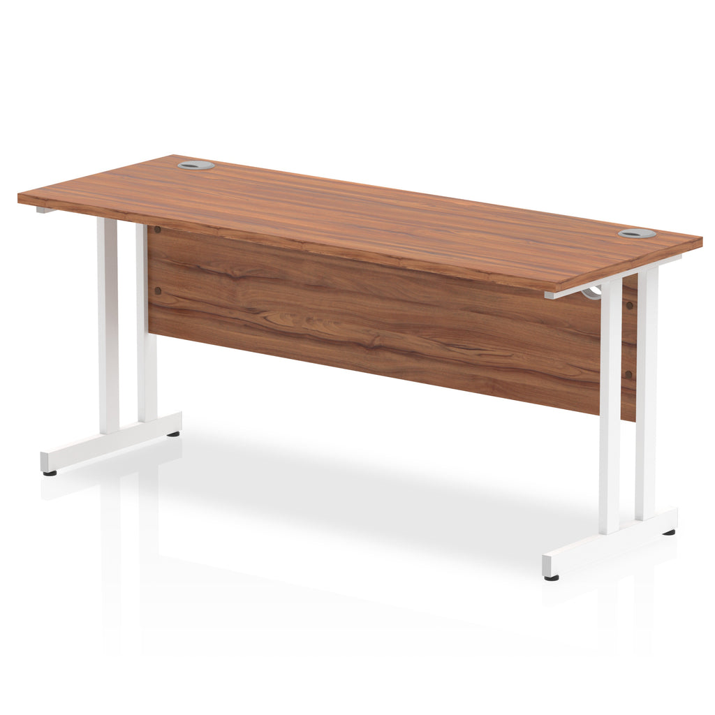 Impulse 600mm deep Straight Desk with Walnut Top and White Cantilever Leg - Price Crash Furniture