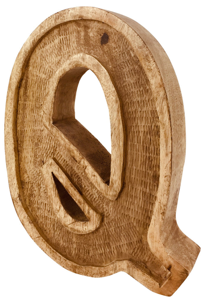 Hand Carved Wooden Embossed Letter Q - Price Crash Furniture