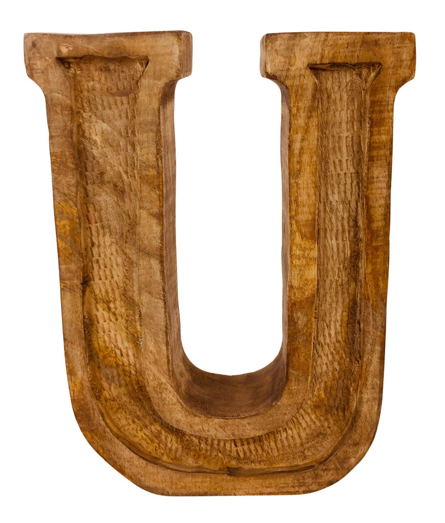 Hand Carved Wooden Embossed Letter U - Price Crash Furniture