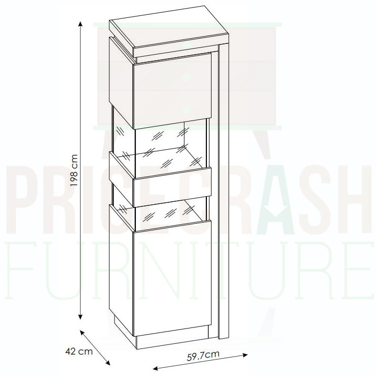 Lyon Narrow Display Cabinet (RHD) 164.1cm (incl LED lighting) in White High Gloss - Price Crash Furniture