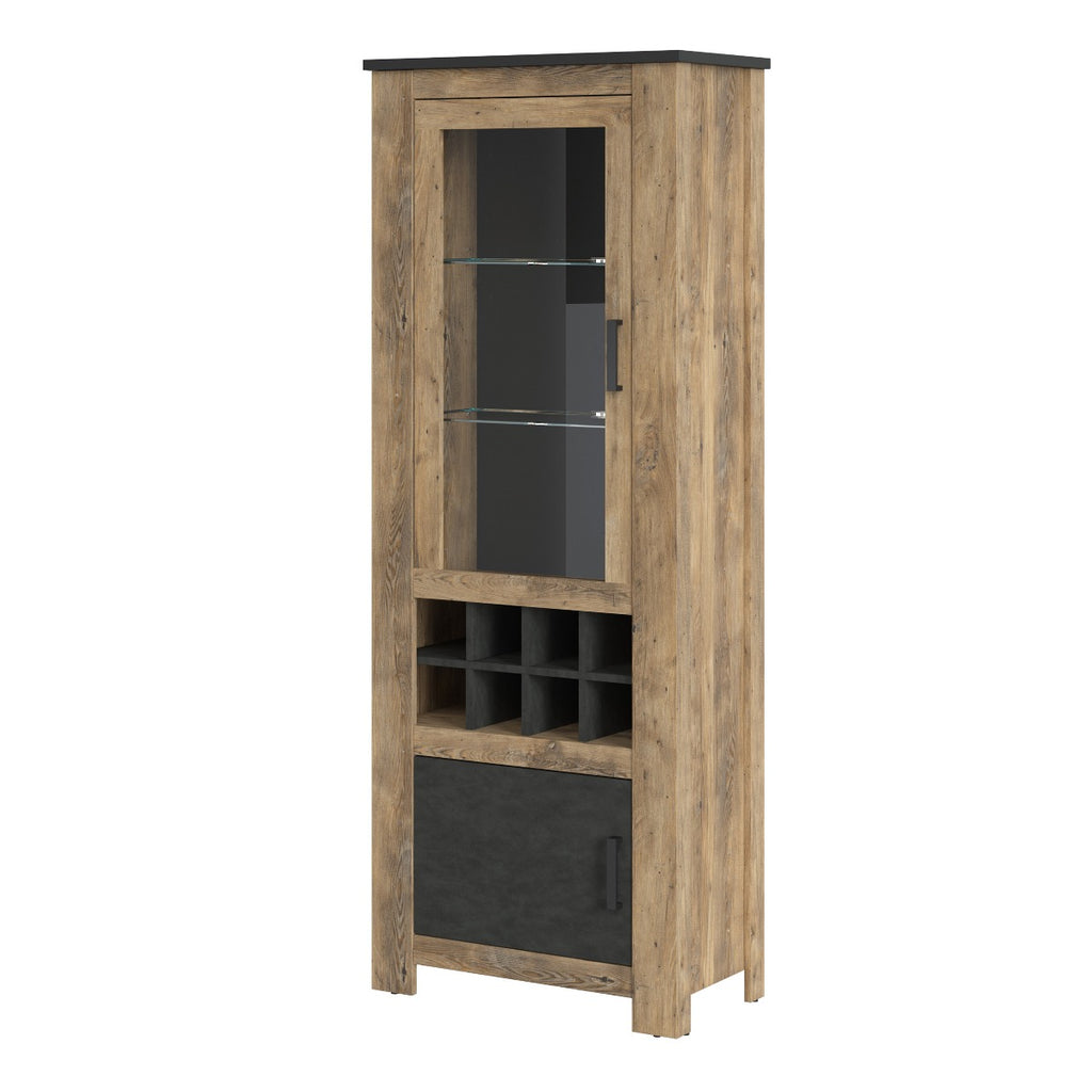 Rapallo 2 Door Display Cabinet with Wine Rack in Chestnut and Matera Grey - Price Crash Furniture