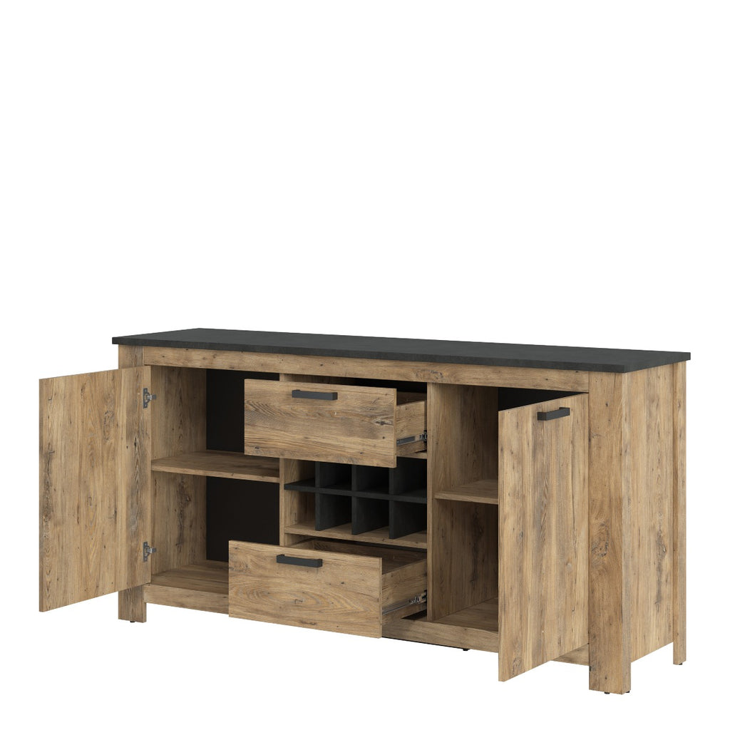 Rapallo 2 Door 2 Drawer Sideboard with Wine Rack in Chestnut and Matera Grey - Price Crash Furniture