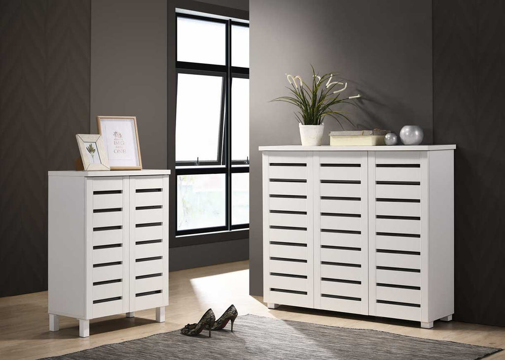Essentials 2 Door Slatted Shoe Cabinet in White by TAD - Price Crash Furniture