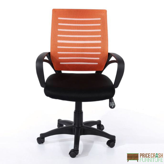 Loft armed office chair, orange mesh back, black fabric seat, black base by Core - Price Crash Furniture