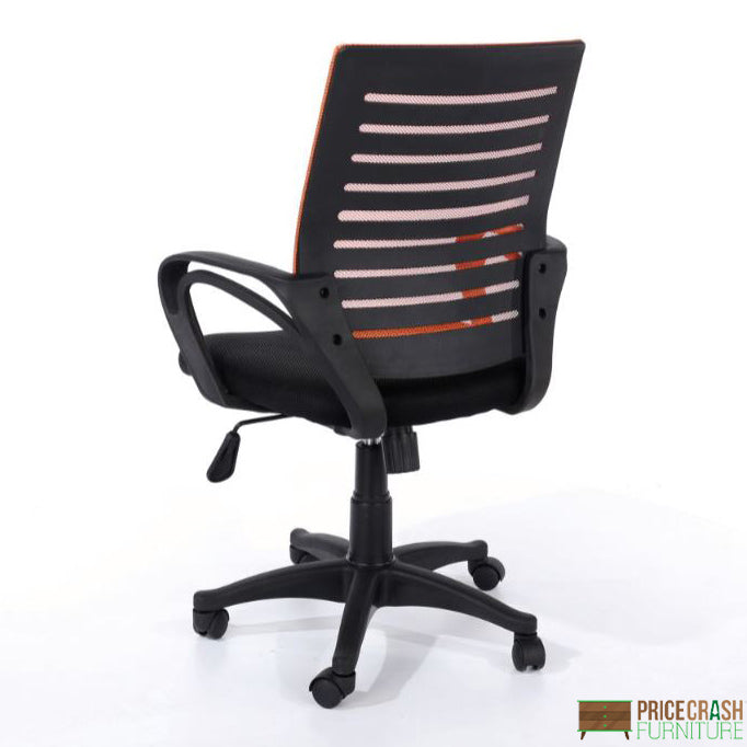 Loft armed office chair, orange mesh back, black fabric seat, black base by Core - Price Crash Furniture