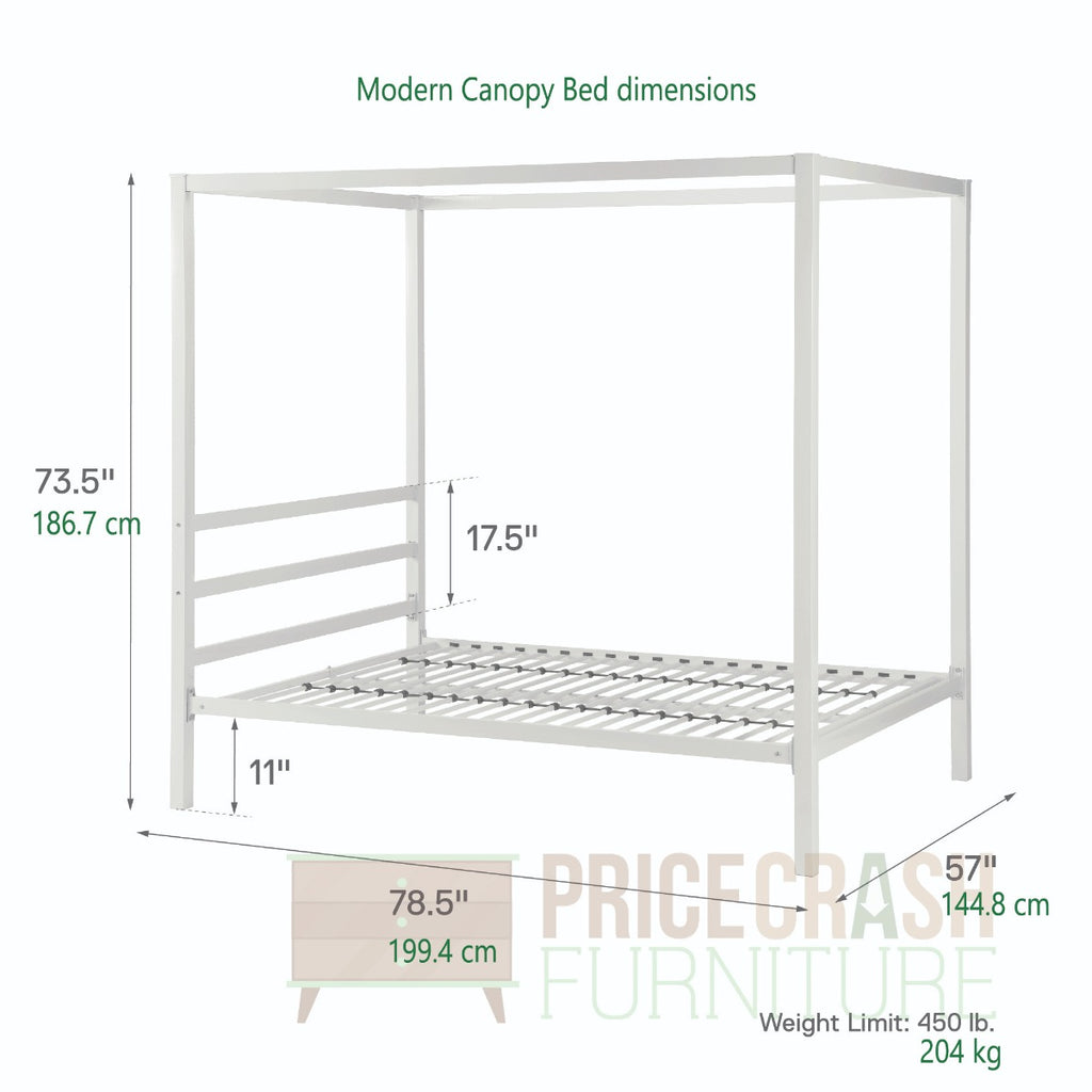 Modern Metal Canopy Four Post Double Bed in White by Dorel - Price Crash Furniture