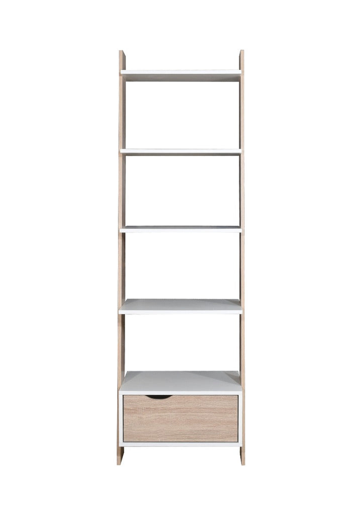 Pulford Ladder Bookcase with Drawer in White by TAD - Price Crash Furniture