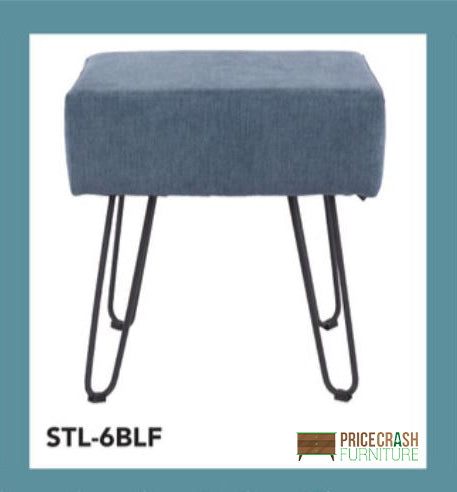 Aspen blue fabric upholstered rectangular stool with black metal legs - Price Crash Furniture