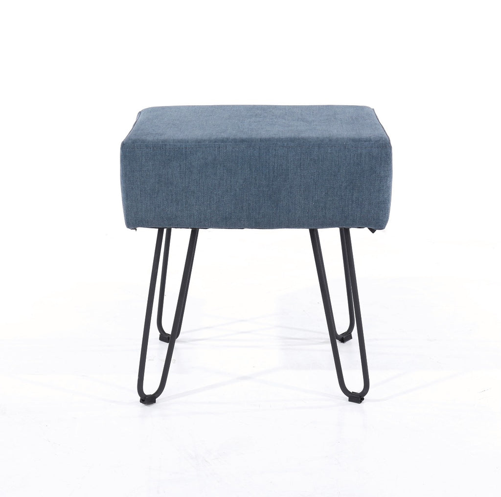 Aspen blue fabric upholstered rectangular stool with black metal legs - Price Crash Furniture