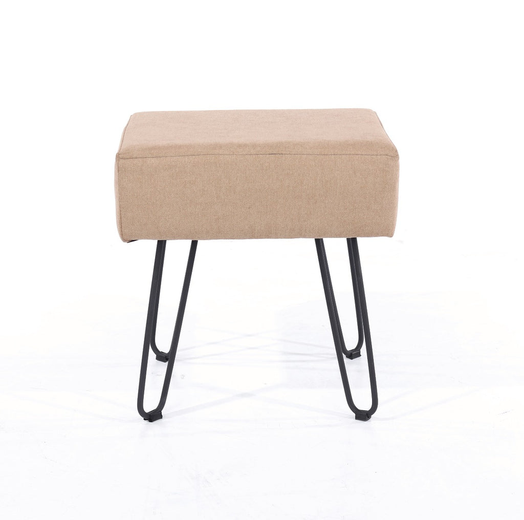 Aspen sand fabric upholstered rectangular stool with black metal legs - Price Crash Furniture