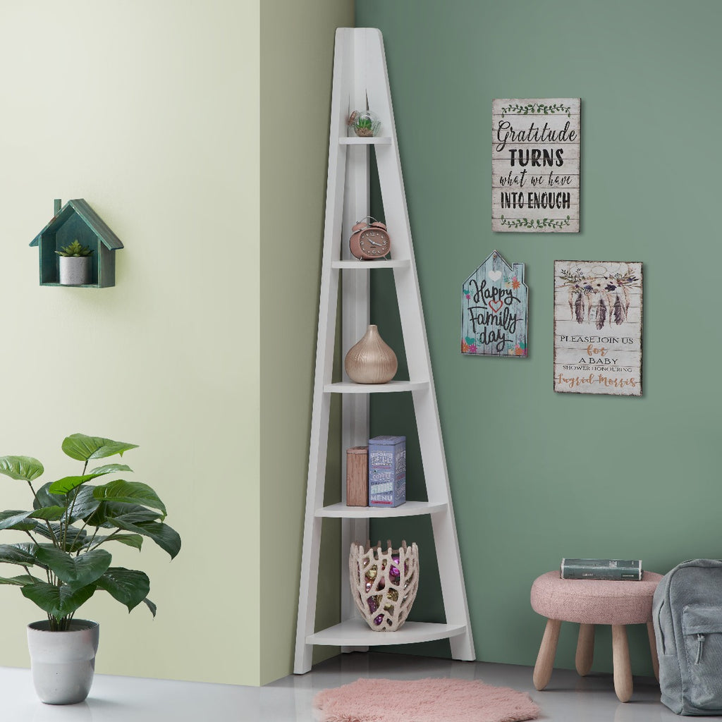 Riva Ladder Corner Bookcase in White by TAD - Price Crash Furniture
