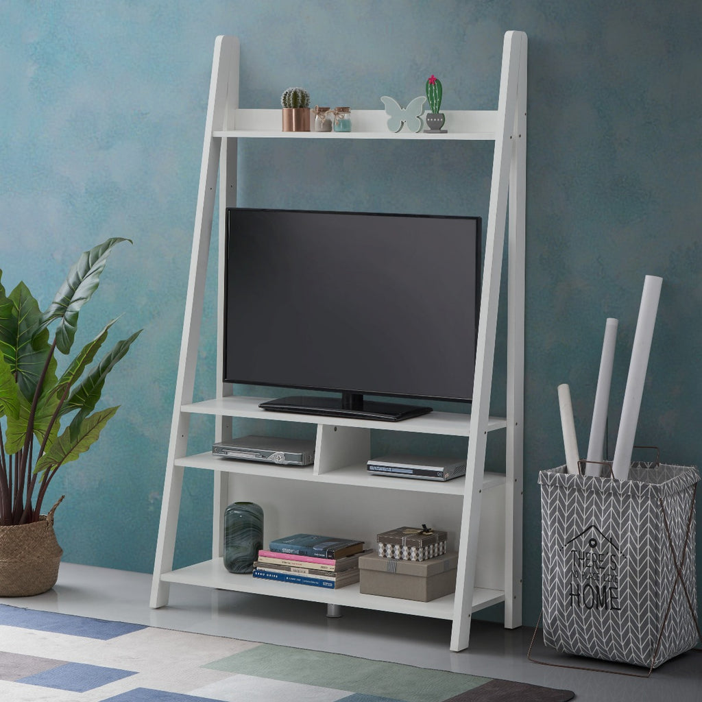 Riva Ladder TV Unit Stand in White by TAD - Price Crash Furniture