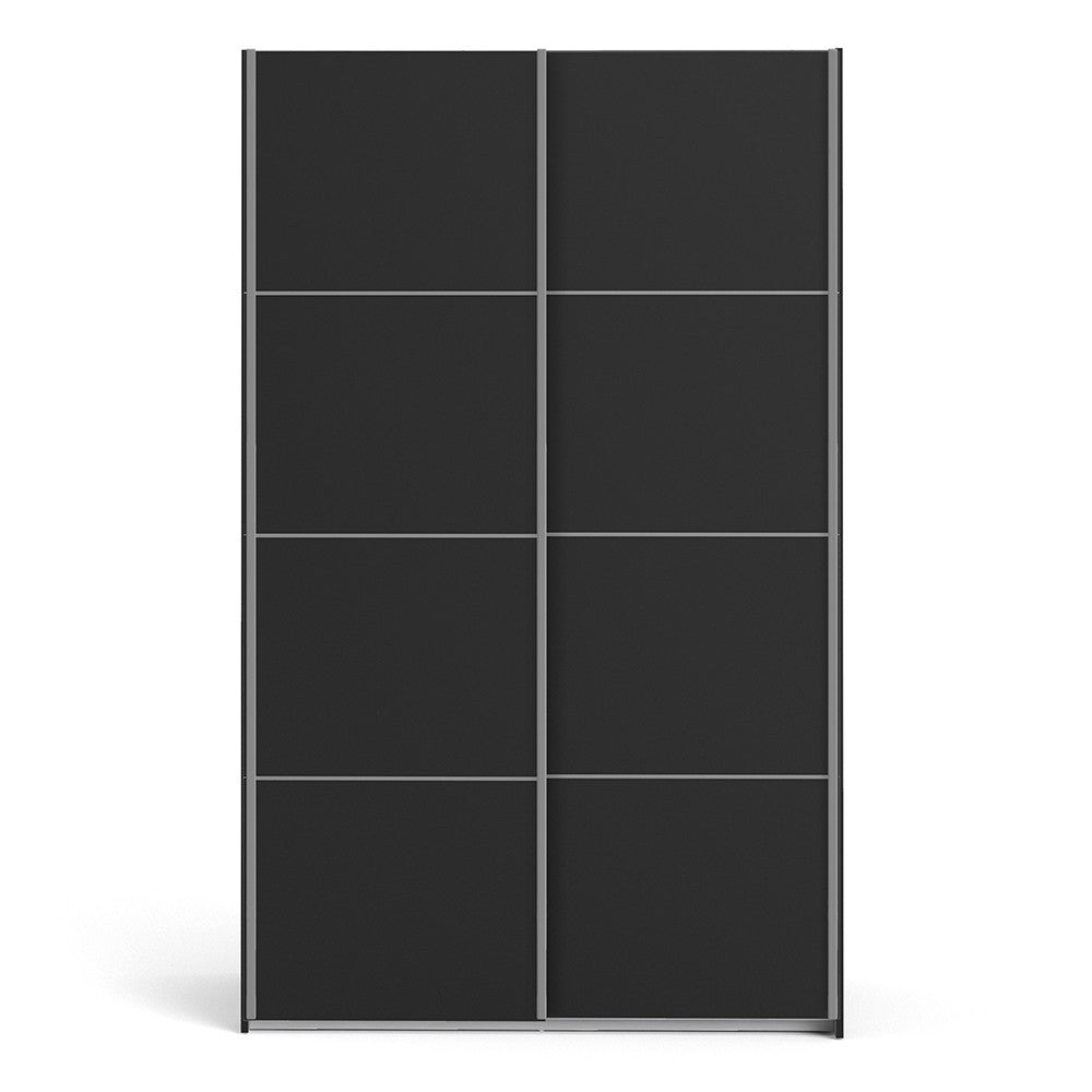 Verona Sliding Wardrobe 120cm in Black Matte with Black Doors with 5 Shelves - Price Crash Furniture
