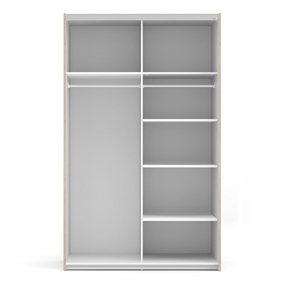 Verona Sliding Wardrobe 120cm in White with Oak Doors with 2 Shelves - Price Crash Furniture