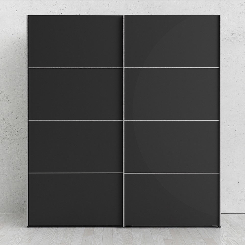Verona Sliding Wardrobe 180cm in Black Matte with Black Matte Doors Doors with 5 Shelves - Price Crash Furniture
