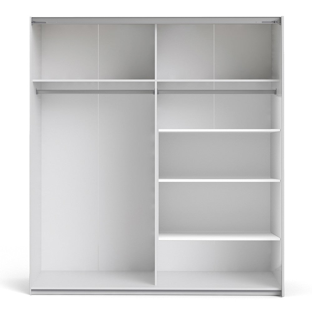 Verona Sliding Wardrobe 180cm in White with White and Mirror Doors with 5 Shelves - Price Crash Furniture