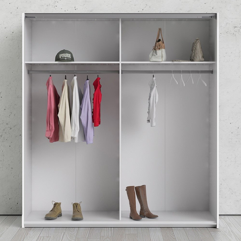 Verona Sliding Wardrobe 180cm in White with White and Mirror Doors with 2 Shelves - Price Crash Furniture
