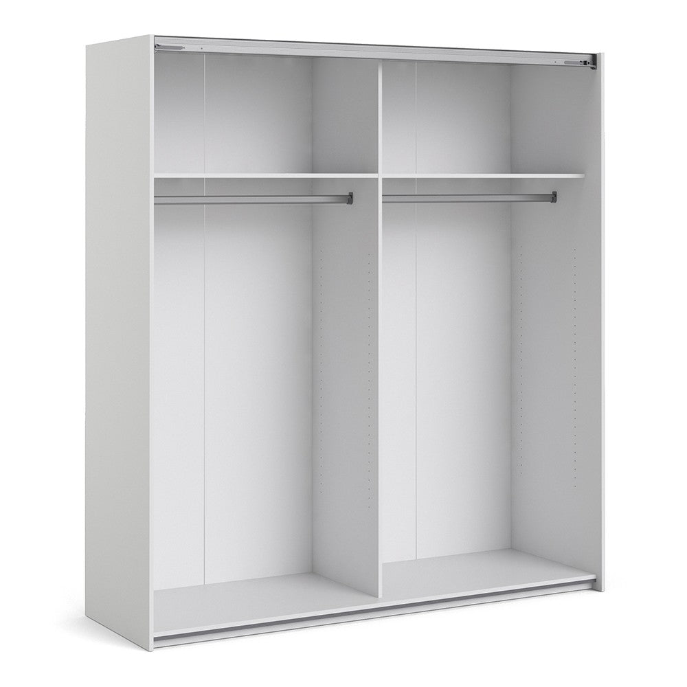 Verona Sliding Wardrobe 180cm in White with White and Mirror Doors with 2 Shelves - Price Crash Furniture