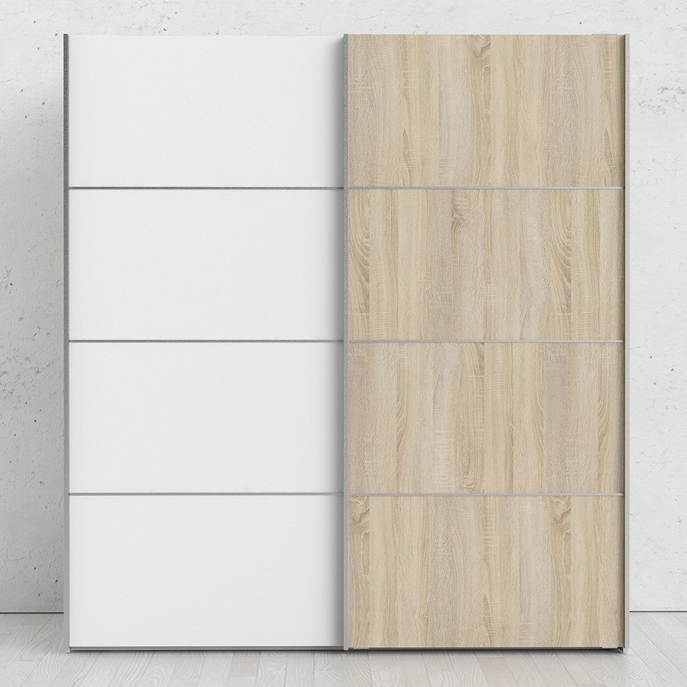 Verona Sliding Wardrobe 180cm in White with White and Oak doors with 2 Shelves - Price Crash Furniture
