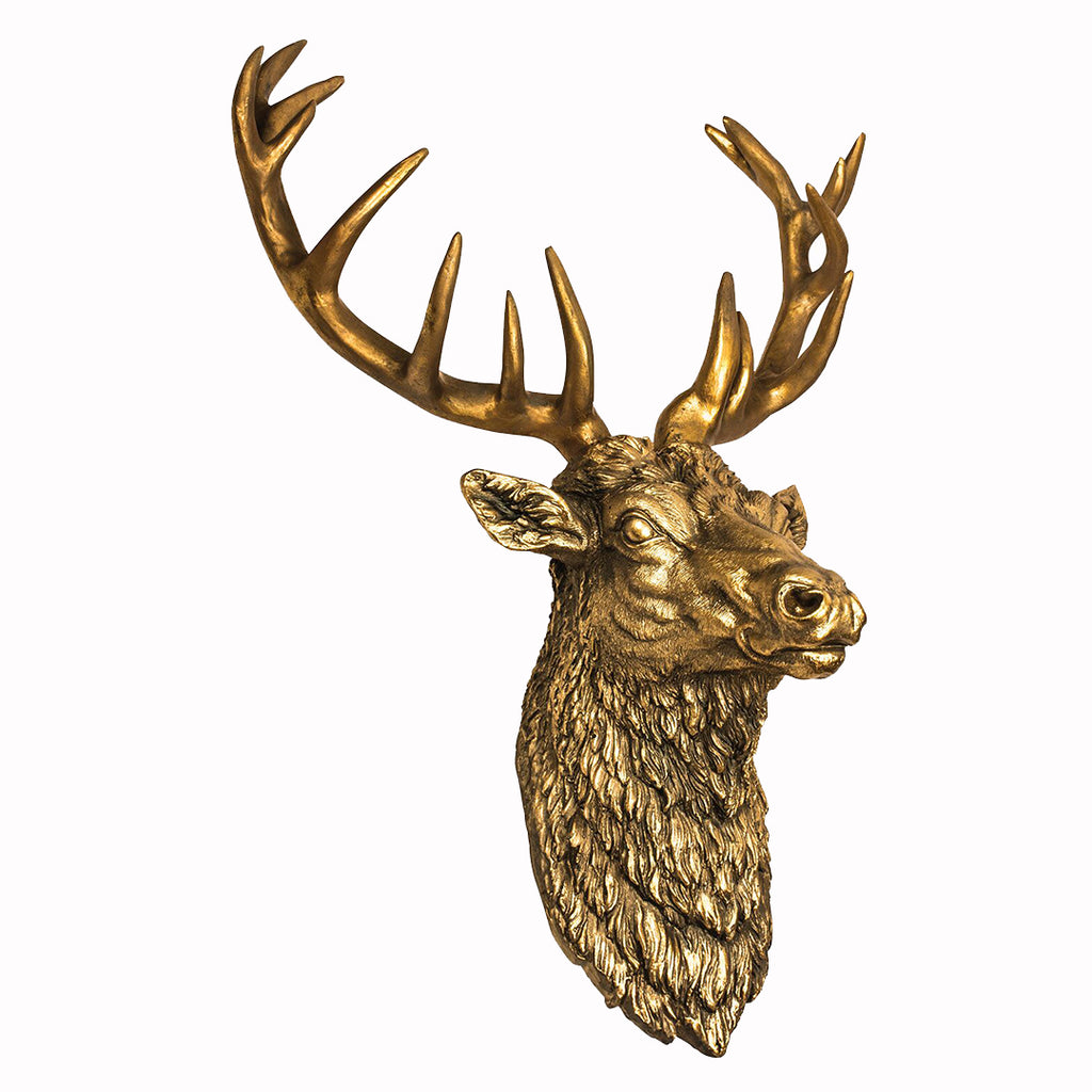 Wall Mounted Stags Head Antiqued Gold Wall Art - Home Accessory. - Price Crash Furniture