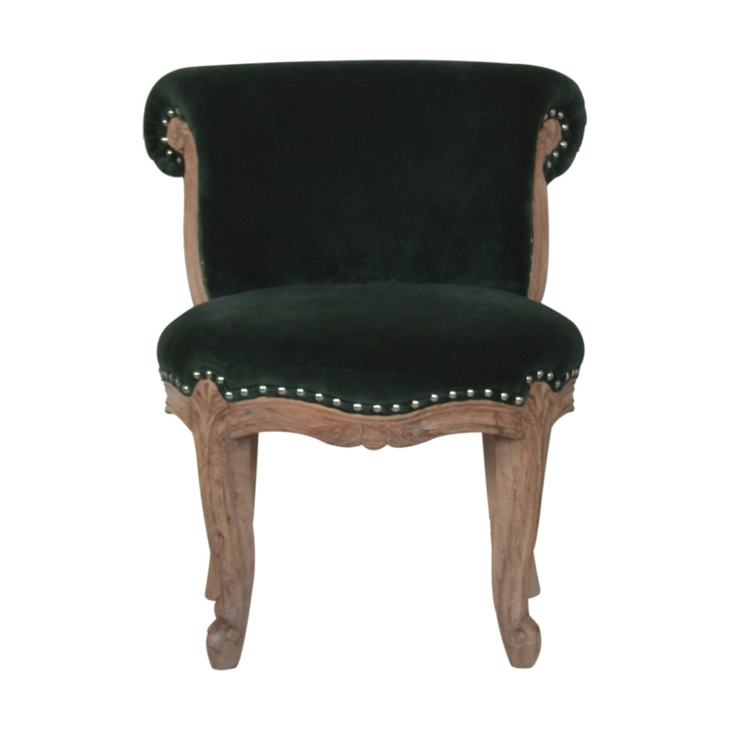 Emerald Green Velvet Studded Accent Chair with Cabriole Legs - Price Crash Furniture