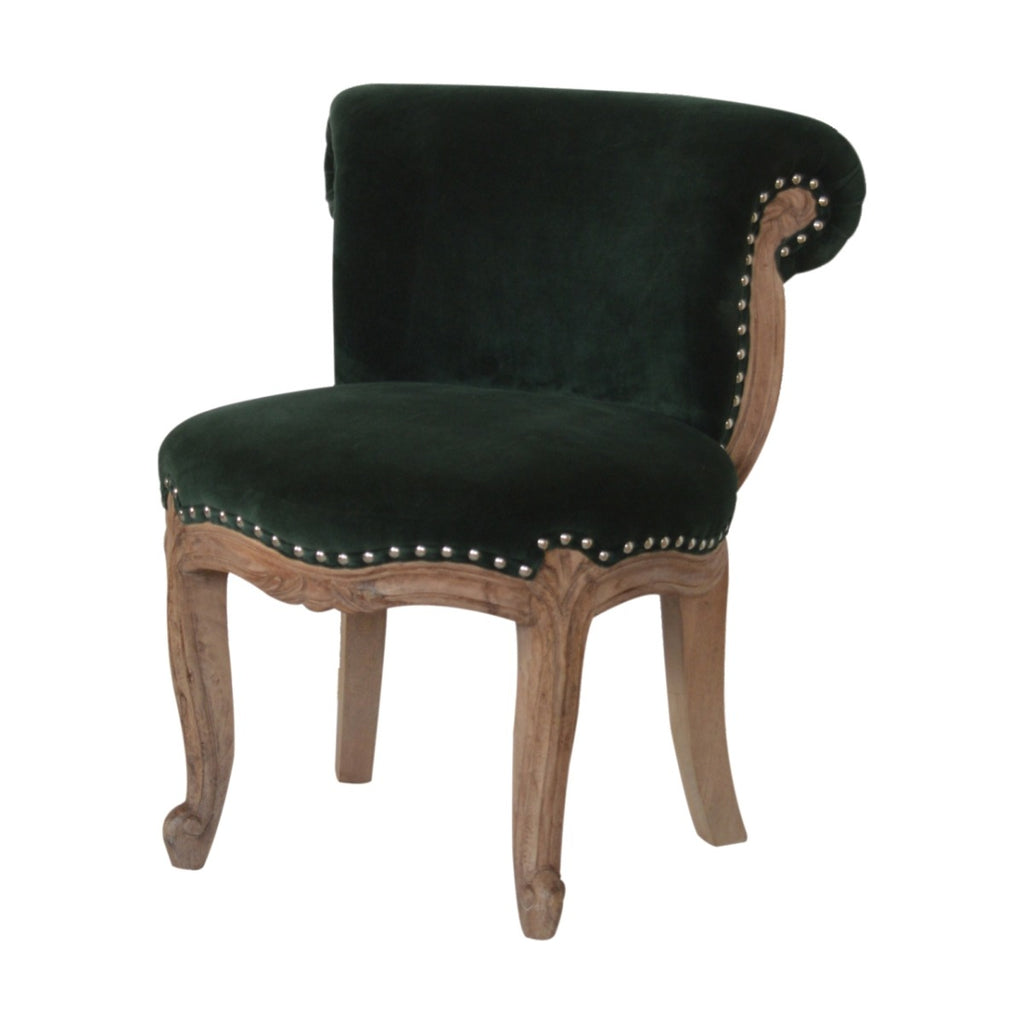 Emerald Green Velvet Studded Accent Chair with Cabriole Legs - Price Crash Furniture