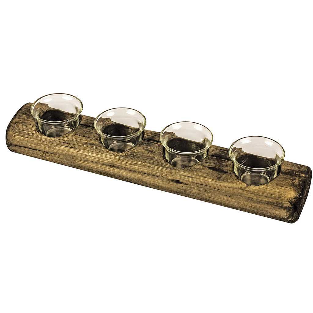 Tealight holders (4) in wood base - Home accessory - Price Crash Furniture