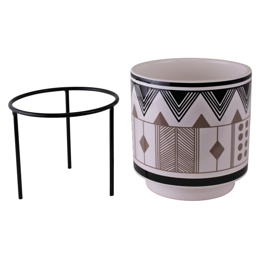 Aztec Inspired Design Ceramic Indoor Planter with Stand, Small - Price Crash Furniture