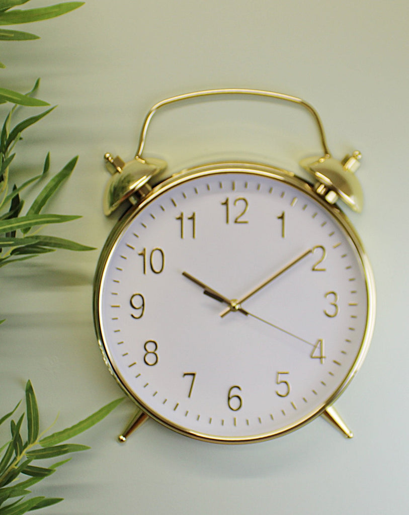 Alarm Style Gold & White Wall Clock - Price Crash Furniture