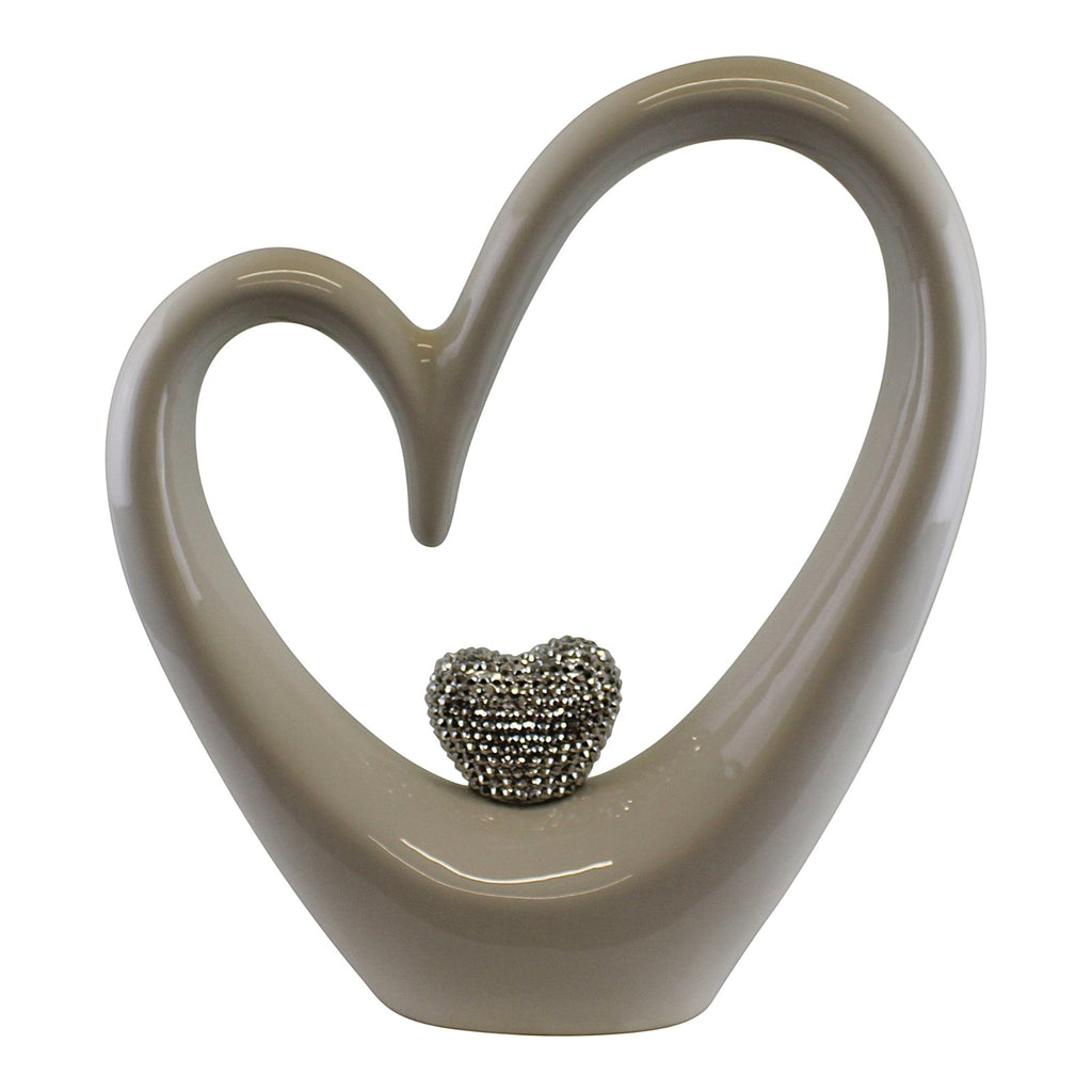 Large White Ceramic Heart with Diamante Ornament - Price Crash Furniture