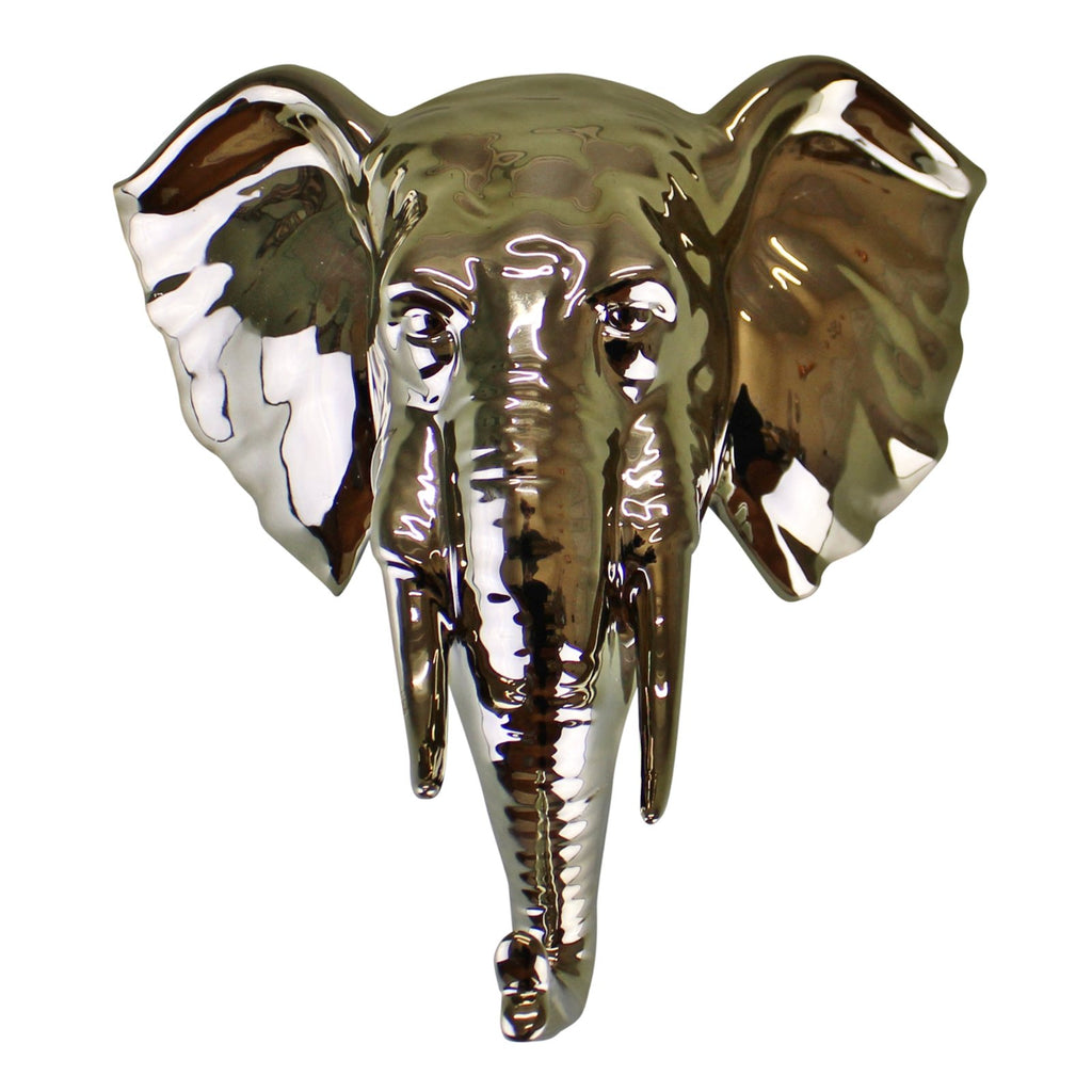 Gold Ceramic Elephant Head Wall Hanging Ornament - Price Crash Furniture
