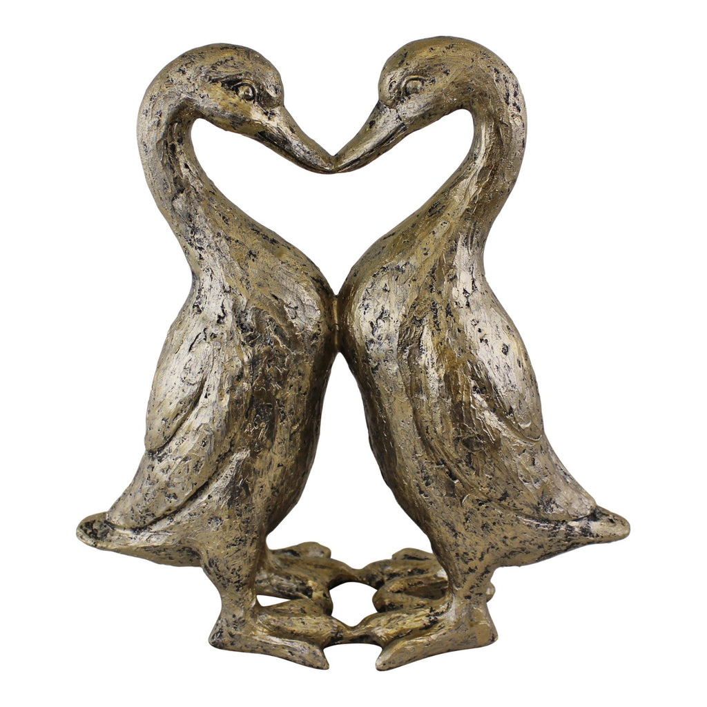 Gold Resin Kissing Ducks Heart Ornament - Price Crash Furniture