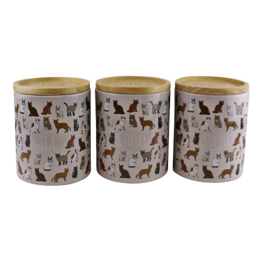 Ceramic Cat Design Tea,Coffee & Sugar Canisters - Price Crash Furniture