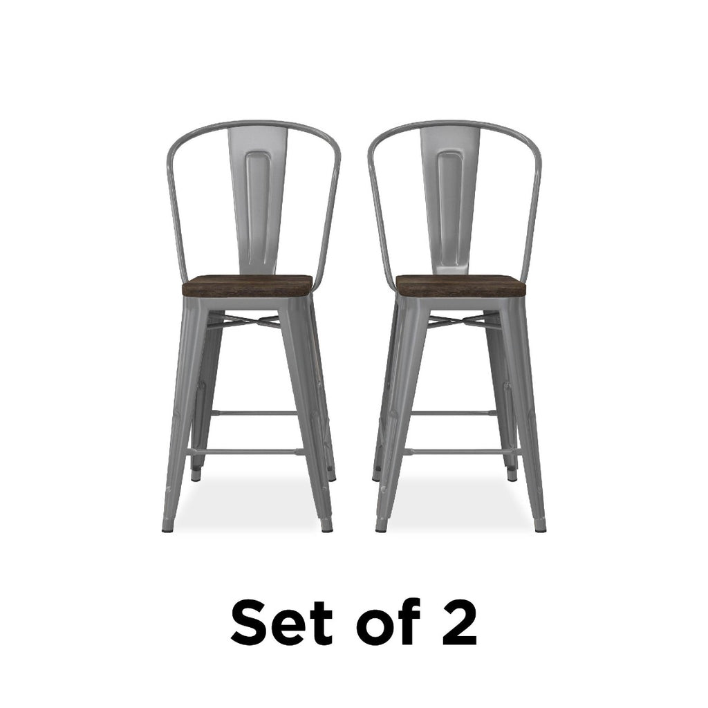Luxor Pair of 24in Metal Counter Stools in Silver by Dorel at Price Crash Furniture. Other colours & sizes available.