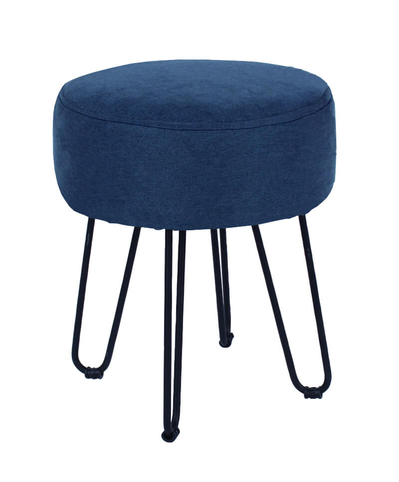 Aspen Blue Fabric Round Stool With Metal Legs - Price Crash Furniture