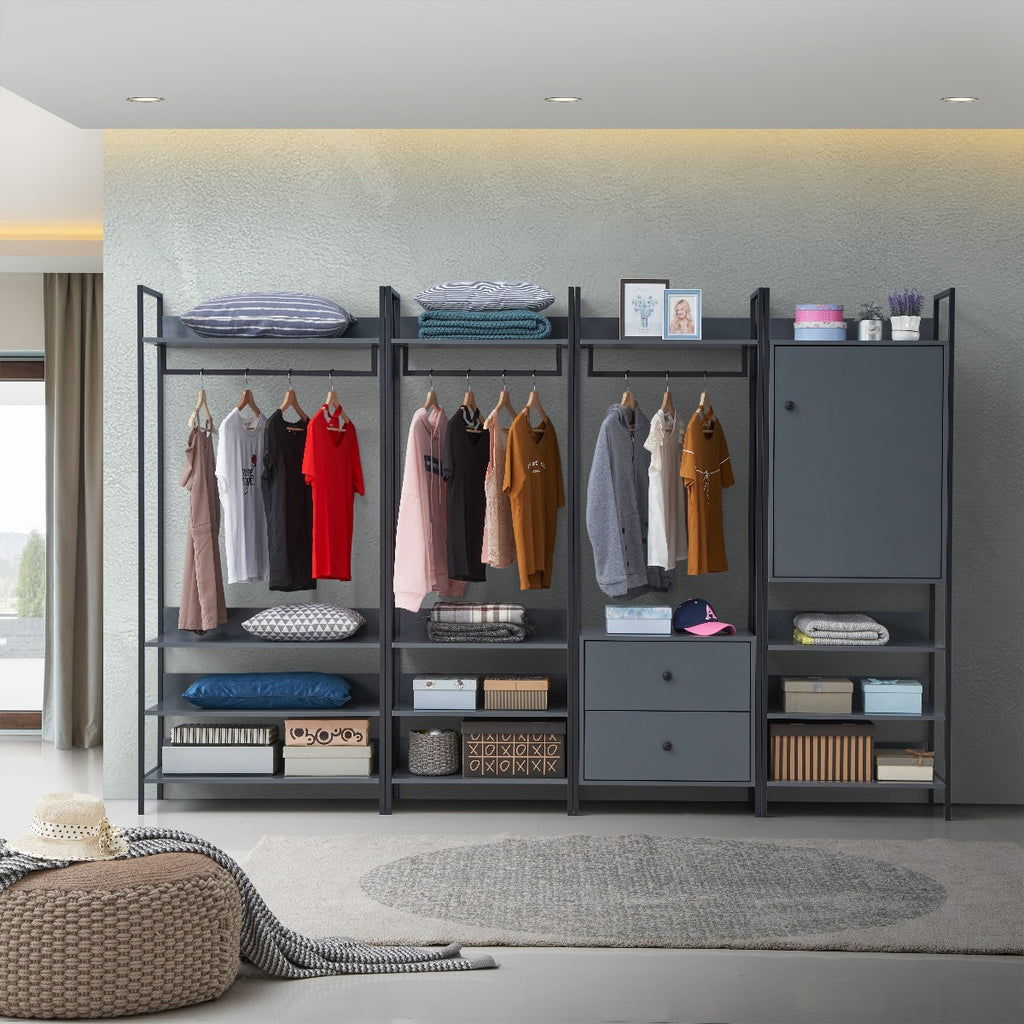 Zahra bedroom set: 4 piece open wardrobe set in matte grey by TAD - Price Crash Furniture
