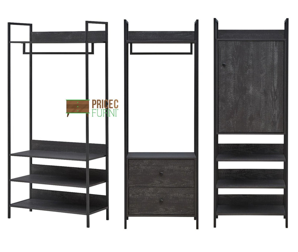 Zahra bedroom set: 3 piece open wardrobe set in black wood effect by TAD - Price Crash Furniture