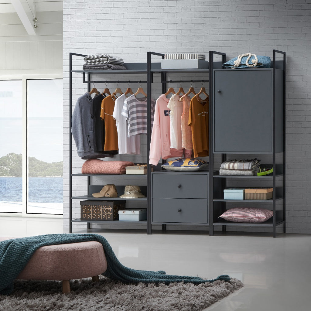 Zahra bedroom set: 3 piece open wardrobe set in matte grey by TAD - Price Crash Furniture