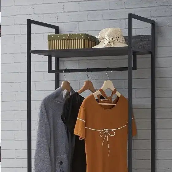 Zahra open wardrobe with 2 drawers in black wood effect by TAD - Price Crash Furniture